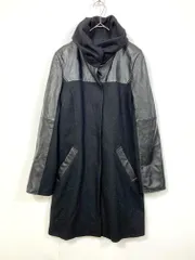Gabardine K.T ギャバジンケーティー 72-10WW03 ラムレザー ウールメルトン 切り替え ロング コート size11/黒  ◆■◎レディース