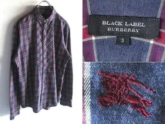 希少 BURBERRY BLACK LABEL バーバリーブラックレーベル ホースロゴ刺繍 コットン チェック柄 ドレスシャツ 3 三陽商会正規品 ネコポス対応