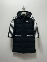 アディダス 3本線 ダウンジャケット ロング丈 ブラック 110 キッズ
