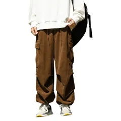 【在庫処分】コーデュロイパンツズボン メンズ コーデュロイパンツ カーゴパンツ ロングパンツ 裏起毛有り/無し ゆったり ワイドパンツ リラックスパンツ ガウチョパンツ スウェットパンツ スポーツパンツ 調整紐 ウエストゴム 無地 秋服 冬服 ブラウン