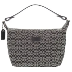 美品 コーチ ミニシグネチャー キャンバス/レザー グレー アクセサリーポーチ ハンドバッグ 1381-2 COACH