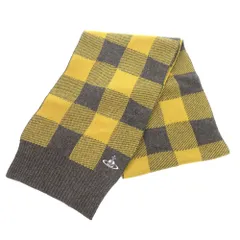 美品 ヴィヴィアンウエストウッド チェック柄 オーブ ウール イエロー グレー マフラー 1724 Vivienne Westwood