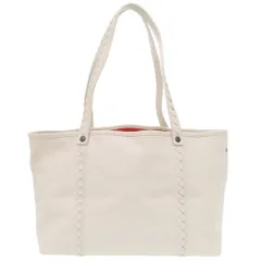美品 ボッテガヴェネタ イントレチャート レザー アイボリー/オレンジ トートバッグ 白 1598 BOTTEGAVENETA
