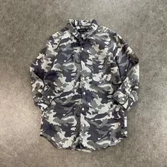 日本製 SHIPS JET BLUE Linen Shirt シップスジェットブルー 七分袖 総柄 シャツ リネン/麻 100% カモフラ 迷彩柄 ポケット メンズ Lのサムネイル