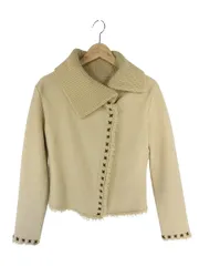 ランバン LANVIN コート ジャケット ニット ボタン 無地 ベージュ サイズ38 QQQのサムネイル