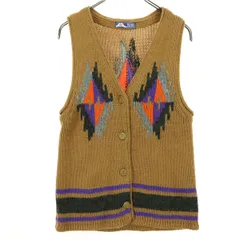 BEAMS HEART ビームスハート ネイティブ柄 ノースリーブ ニットベスト F ブラウン レディース 古着