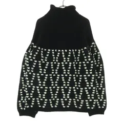 dazzlin ダズリン 総柄 長袖 バイカラー タートルネック ニット ブラック レディース 古着