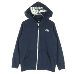 美品 THE NORTH FACE ノースフェイス 裏起毛 長袖 ジップパーカー 150 ネイビー NTJ62261 キッズ 古着