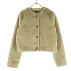 美品 ZARA ザラ 長袖 フェイクファー ノーカラージャケット S ベージュ レディース 古着