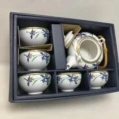 香蘭社 茶器セット 急須1点 湯呑5客 蘭文様 金彩 有田焼 磁器 未使用 保管品 共箱あり 日本茶 煎茶 緑茶 来客用 和食器 260108-2A