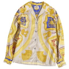 T05/015LOEWEロエベシルクシャツスカーフ柄扇 ブラウス 肩パッド 