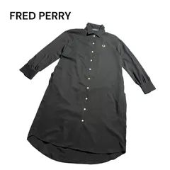 【美品】FRED PERRY タックシャツ ロングワンピース  M～Lサイズ 襟付き　ロゴ刺繍　2way　黒