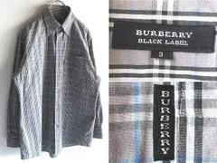 希少 BURBERRY BLACK LABEL バーバリーブラックレーベル ロゴピスネーム コットン グレーノバチェック シャツ 3 三陽商会正規