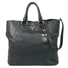 本物 プラダ PRADA レザー 2WAY ショルダーバッグ トートバッグ ハンドバッグ ブラック BN1713 バッグ 中古・