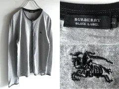 希少 BURBERRY BLACK LABEL バーバリーブラックレーベル ホースロゴ刺繍 コットン天竺 カーディガン カットソー 2 杢グレー