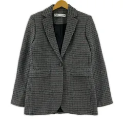 ZARA ザラ チェック柄 エルボーパッチジャケット sizeEUR S/グレー系