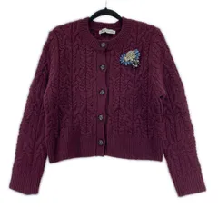 ZARA ザラ ビジュー ニットカーディガン sizeEUR S/ワインレッド