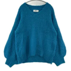 AZUL by moussy アズールバイマウジー Vネック ボリュームスリーブ シャギーニット sizeF/ブルー