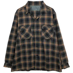 古着 チェック柄 オープンカラー ウールシャツ メンズL相当/evb033182