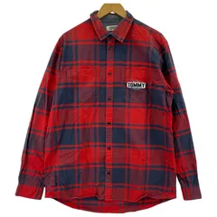TOMMY JEANS トミー ジーンズ チェック柄 レギュラー長袖シャツ sizeL/レッド×ネイビー系