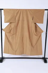 本場黄八丈　着　黒　茶　白　格子　手織り　草木染め　B1390