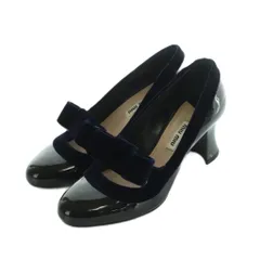 ミュウミュウ miumiu パンプス チャンキーヒール リボン 35.5 22.5cm 黒 紺 /MI