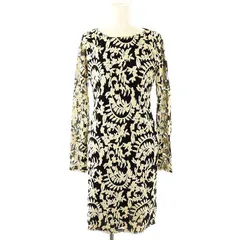 アリスオリビア alice + olivia 刺繍 ワンピース ひざ丈 4 ブラック アイボリー /DF ■OS