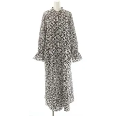 アンフィーロ UNFILO フラワー柄ワンピース ロング 長袖 M ブラック ホワイト /ES ■OS