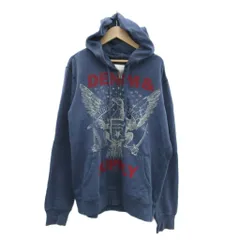 デニム&サプライ ラルフローレン DENIM & SUPPLY RALPH LAUREN ジャケット パーカー スウェット ミドル丈 裏起毛 プリント ジップアップ M ブルー /SY25 ■GY61