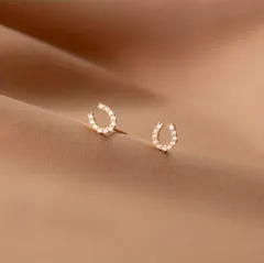 馬蹄 ホースシュー ピアス ゴールド ジルコニア 高級感 高見え 上品 キラキラ シンプル ゴールド 馬 蹄 午年