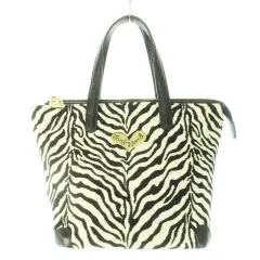 シンクビー! Think Bee ハンドバッグ キャンバス ジャカード コットン レザー 革 アニマル ゼブラ柄 ロゴ 黒 ブラック /CK10 ■GY18