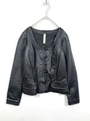 laboratory work ラボラトリーワーク レザー 豚革 ライダース フロントボタン ノーカラー ジャケット sizeM/黒 ■■レディース