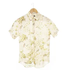 ピーエスポールスミス PS Paul Smith 半袖シャツ レギュラーカラー 桜 さくら 総柄 L ピンク ベージュ /AH12 ■GY18