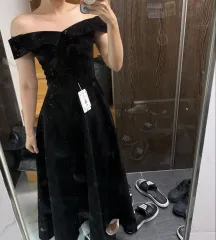 55 77 ブラック オフショルダー ツアーベルベット ロング ONE PIECE 2部ドレス 撮影ドレス