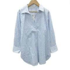 23区 オンワード樫山 シャツ ブラウス 38 M 白 青 ストライプ柄 スキッパーカラー 長袖 /SY6 ■GY58