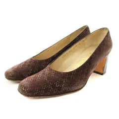 サルヴァトーレフェラガモ Salvatore Ferragamo パンプス 総柄 スクエアトゥ スエード 6 茶 /MM
