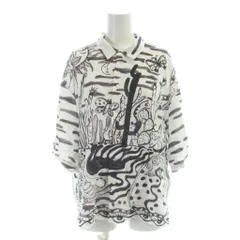 ニコアンド Niko and.. ツモリチサト シャツ S 白 ホワイト 半袖 イラスト総柄 レギュラーカラー /AP