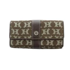 ハマノ HAMANO 濱野皮革工藝 長財布 ロング ウォレット キャンバス レザー 総柄 フラップ 茶 ブラウン ■GY04 /MQ