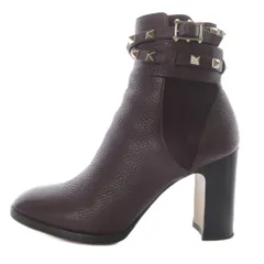 ヴァレンティノ ヴァレンチノ  VALENTINO ブーツ ショート ハイヒール スタッズ ベルト レザー 36.5 ボルドー /YO25