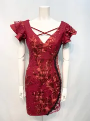 2244 JEWELS ジュエルズ　キャバクラ　ドレス　総レース　フラワー　フリル　フロントクロス　タイト　ミニ　キャバドレス　M