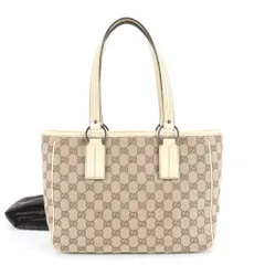 美品 グッチ GGキャンバス 113019 レザー トート バッグ 肩掛け ショルダー ハンド ベージュ 本革 レディース REM DM6-8【中古】