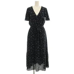 ローレンラルフローレン LAUREN RALPH LAUREN カシュクール ワンピース 花柄 半袖 ひざ丈 0 黒 ネイビー /☆G