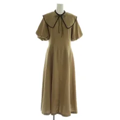 ナチュラルビューティーベーシック NATURAL BEAUTY BASIC ビッグカラー付きパイピングワンピース ロング 五分袖 M ベージュ /MY ■OS