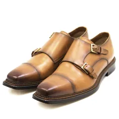 SALE【美品】STEFANO BRANCHINI ステファノ・ブランキーニ レザーシューズ ダブルモンク メンズ 8 ストラップ キャップトゥ ノルベジェーゼ製法 レザーソール S4527 ドレスシューズ 革靴 箱/袋付属 ライトブラウン 薄茶色 イタリア製