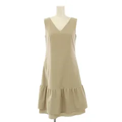 フォクシー FOXEY フレアワンピース ひざ丈 ノースリーブ Vネック ワンカラー ストレッチ 36 ベージュ /BB