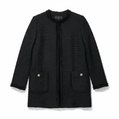 ZARAベーシック ブラック ツイード ノーカラージャケット