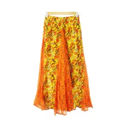 ロデオクラウンズワイドボウル RODEO CROWNS WIDE BOWL RCWB ギャザースカート プリーツ ロング シワ加工 ガーゼタッチ 切替 配色 花柄 エスニック F オレンジ /CK18