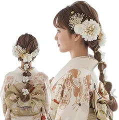 LALALA beauty flowers 成人式・卒業式にぴったりの華やか髪飾り 和装小物 七五三 結婚式 入学式 花火大会 浴衣 着物 袴 振袖 (ホワイト［2500］)