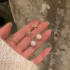 リボンモチーフ ラインストーン パール シルバーピアス 両耳用 デザインキャッチ レディース 韓国アクセ S925 シルバー925 キラキラ 大人かわいい 上品 フェミニン きれいめ ゆらゆら 揺れるピアス