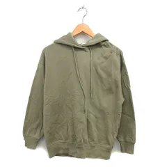 ジーユー GU オーバーサイズ 裏起毛 パーカー フーディ リブ コットン混 長袖 S オリーブ /NT11